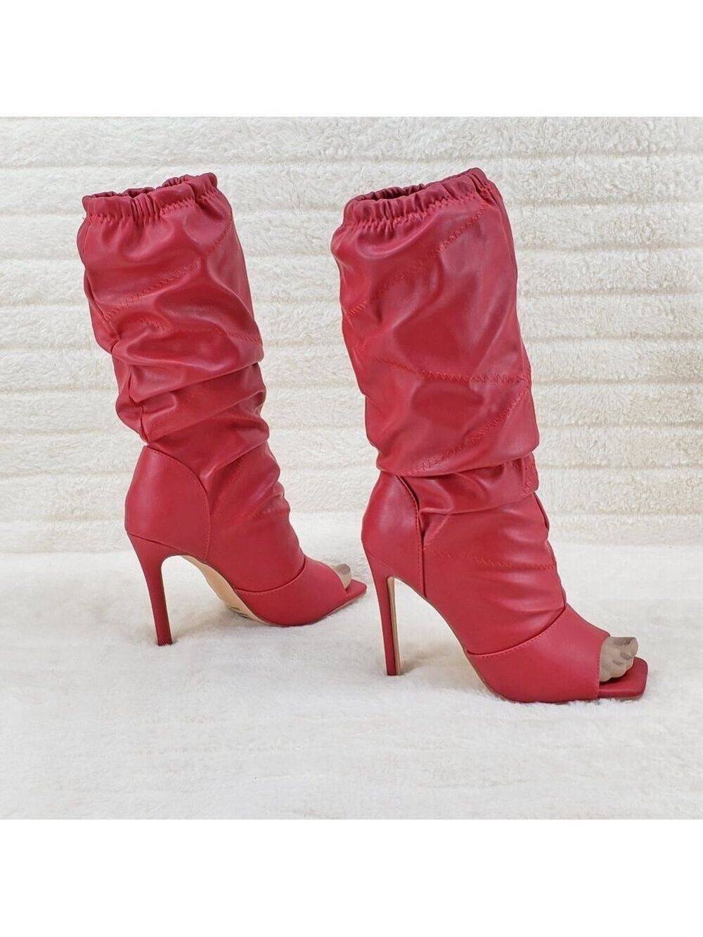 Vic Red Square toe Scrunch Slouch Mid Calf Pull on Boots